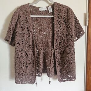 Alfred Dunner Brown Crochet Women Sweater S Nwt Cardigan